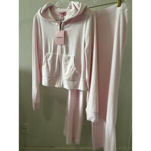 JUICY COUTURE Size Large Velour Bling Tracksuit Hoodie & Pant Soft Glow Pink NWT